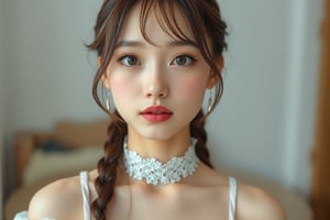 Japanese female, 18 years old, kawaii, cute face, sexy lips, Cute lace costume, upper body, indoors, highest quality, high resolution, 
