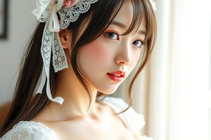 Japanese female, 18 years old, kawaii, cute face, sexy lips, Cute lace costume, upper body, indoors, highest quality, high resolution, 
