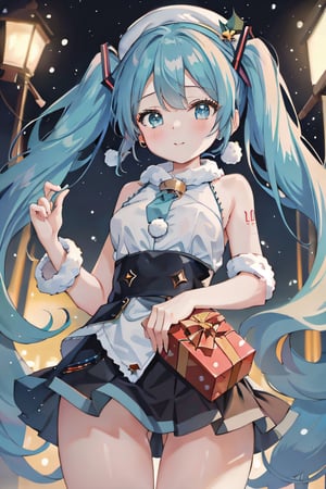 (masterpiece,best quality,ultra-detailed,8K,35mm film,),high detail, 
1 girl,  nsfw, from below,  night,  ((christmas custom)),  bell,  ((christmas_clothes)),  tree,  gift,  santa_hat,  santa_outfit,  candies,  candle,lisa,anzhcmiku,mikudef,Hatsune Miku
HATSUNE MIKU ,TWINTAILS