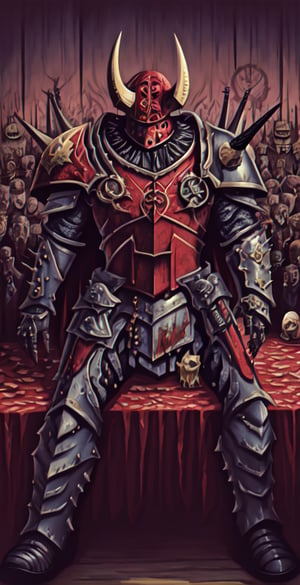 chaos warrior, (masterpiece), absurdres, (absurdly detailed:1.2), undivided, 2D, solo, best quality, dirty, bloodstained, , dirty armor, satanic