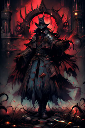 chaos warrior, (masterpiece), absurdres, (absurdly detailed:1.2), undivided, 2D, solo, best quality, dirty, bloodstained, , dirty armor, satanic,chaosmix, full_body , bloodborne,   two arms_raised