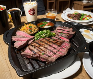 grilled beef, korean bbq, sizzling, ultra high resolution, (Satisfying:1) show the hunger, makes you wanna eat it