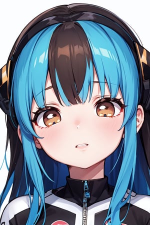 1girl(best quality:) ,AmongUsEyes, black long hair with blue highlights, astro suit, cute, brown big eyes, muder mystery, brown among us eyes, brown eyes