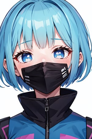 1girl(best quality:) ,AmongUsEyes, blue short hair, blue among us eyes, astro suit, murder myster, among us, black mask covering mouth