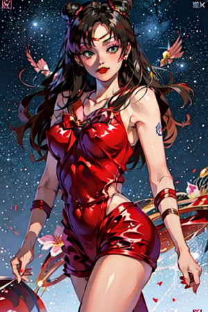 black hair, red sailor suit, ahegao_face, rei hino, sailor mars, tattoo on belly ,Wlop, lora:GirlfriendMix_v1_v20:1,JessicaWaifu red suit,jolynejojo_makeup,