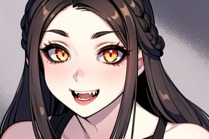 1 girl, close up, smile, forest, vampire fangs