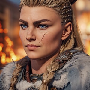 1 eivor, close up, smirk, viking, fur, 