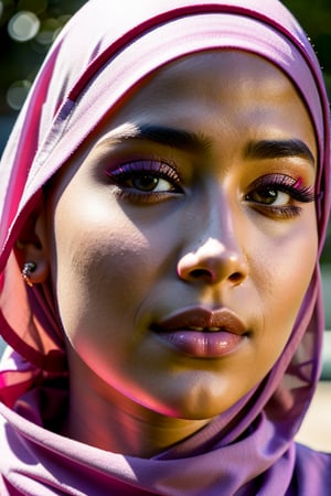 1girl, backlighting,Muslim woman, 18, beautiful, modesty, elegance, cultural sensitivity, facial features, body positivity, context, background, natural lighting, attention to detail, emotional expression, respect for religious symbolism, diversity, art,blurry,lovely expression,looking at viewer,pink lips,solo focus, pose for viewer,looking down a bit,side eyes


