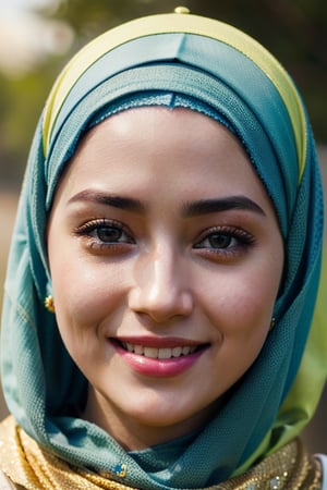 masterpiece,1 girl, (colorful), (finely detailed beautiful eyes and detailed face) ,cinematic lighting, bust shot, extremely detailed CG unity 8k wallpaper, (a Muslim), Beautiful smile, full cover Hijab

