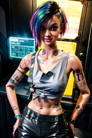 tattoo, tank top, neon, night city, character sheet, ,inboxDollPlaySetQuiron style,ActionFigureQuiron style