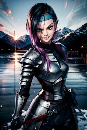 sword, weather, snow, ice, mountain, fury armor, fanastay armor, headband, shiled, sexy, battle, happy, smile, smirk, happy, badass