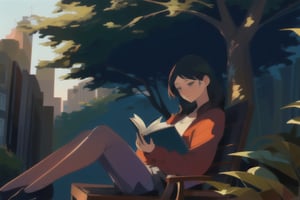 beatiful girl under tree with reading books