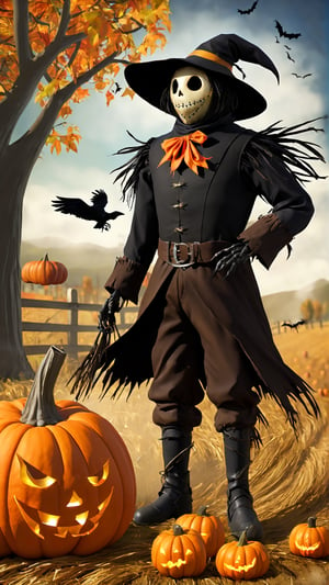 Halloween scarecrow, farm, crow, pumpkins,detailmaster2