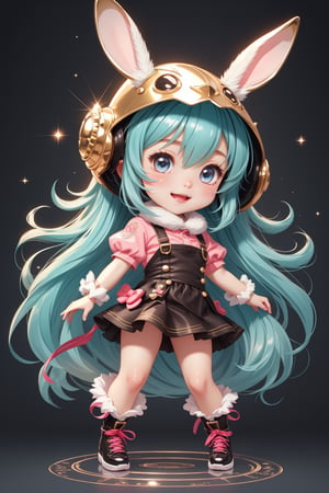 (best quality,ultra-detailed),Cute Chibi girl, Exquisite rabbit helmet:1.2, illustration,[bright colors],[sparkling eyes],[playful pose],fun and energetic,medium:anime-style,soft lighting