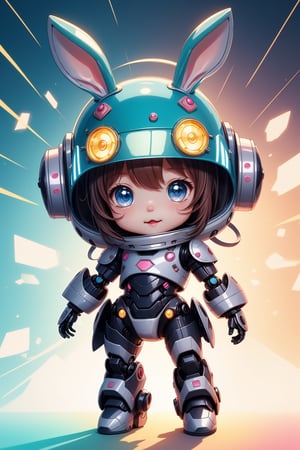 (best quality,ultra-detailed),Cute Chibi Robot, Exquisite rabbit helmet:1.2, illustration,[bright colors],[sparkling eyes],[playful pose],fun and energetic,medium:anime-style,soft lighting