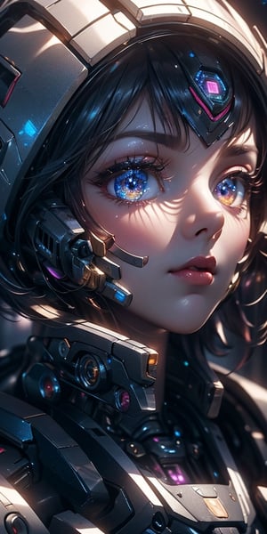 close up shot, portrait, cinematic shot, intricate robotic girl, pretty robot, android + humanoid, detailed face, detailed robotic eyes, detailed robotic nose, detailed robotic mouth and lip, detailed robotic body, ultra detailed futuristic room interior background, futuristic theme, vibrant color, contrast, ((very strong light on face, cinematic lighting, volumetric lighting, iridescent lighting reflection, reflection, beautiful shading, head light, back light, natural light, ray tracing, symmetrical)), HDR, UDR, 64K, masterpiece, professional work,


