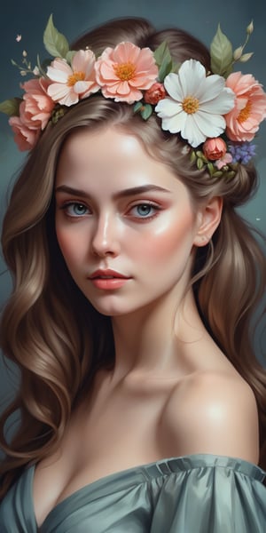 Image of a woman with flowers in her hair, elegant digital painting, beautiful gorgeous digital art, beautiful digital art, exquisite digital illustration, Beautiful digital illustration, detailed beautiful portrait, gorgeous digital art, beautiful portrait image, Beautiful illustrations, digital art portrait, lookover style, in digital illustration style, beautiful fantasy style portrait, beautiful digital artwork