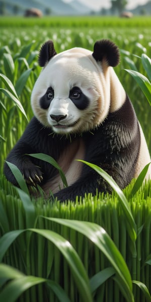 Breathtaking. A beautiful panda shaped by cutting crops in a green crop field. The panda is cute and the art work is amazing.amazing details, perfect lighting and  reflections,unreal engine 5, RTX on,ultra HD, 8k, intricate, masterpiece, awards winning