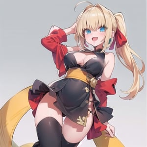 china_background, high_resolution, best quality, extremely detailed, HD, 8K, detalied_face,
figure_sexy, 150 cm, 1 girl, big_breasts, ahegao, blonde_hair, blue eyes, Nero, long_dress/china_dress, bare_shoulders, thigh_gap, over knee stockings,