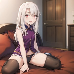 bedroom_background, high_resolution, best quality, extremely detailed, HD, 8K, detalied_face,
figure_sexy, illyasviel von einzbern ubw, 133 cm, 1 girl, small_breasts, long hair, happy face, cheerful eyes, red eyes, over knee stockings, sit_on, (underwear),