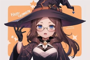 Halloween_background, high_resolution, best quality, extremely detailed, HD, 8K, detalied_face,
figure_sexy, 1girl, davinci, (witch_hat:1.2), glasses, (witch_outfit:1.6),  