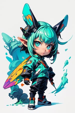 a mascot design, chibi, futuristic, main color blue with white and green, artist's paintbrush, ((logo for "tensor.art")), text "TA" on the mascot, electric effect,