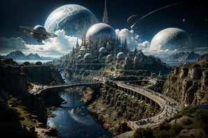 (Mythical:1.5),Space Tourism, Mythic Spaceship, Mythic Space Colony, HDR, Masterpiece, eerie,ethereal, ,BJ_City_of_Wisdom,no_humans,scenery