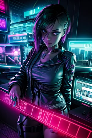 cyberpunk, neon lightsm night city, apartment tv, screen, computer