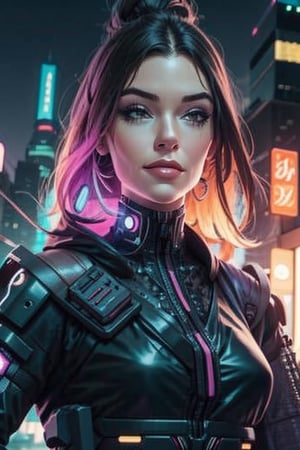 1 woman, close up, smile, cyberpunk, night city