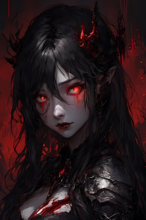 ghost girl, scary with blood, high quality, scary darkness background, CryingBlood, blood,elven_ears, elf, demonic, portrait