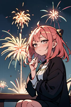 1girl, new year event, watching firework