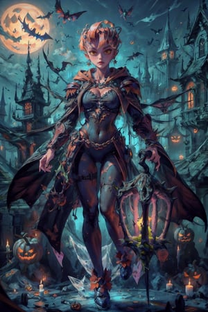 1girl, AgoonGirl, High detailed, , (xx)1girl, masterpiece, best quality, 8K, highres, absurdres:1.2, masterpiece, best quality, ultra-detailed, illustration,halloweentech ,1 girl,fitness,solo, full body, hood cloak, bare leg, look at viewer, huge ice, blue background,dark_willow, flying, latern, 