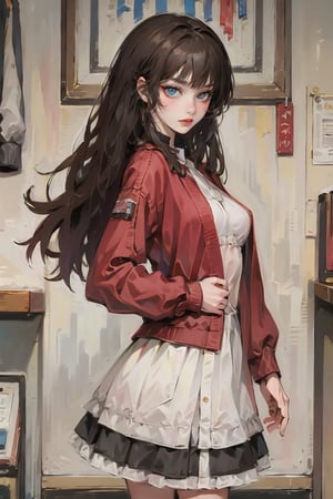 female, ((masterpiece, best quality, ultra detailed, absurdres),
solo,long hair,small breasts,looking at viewer,bangs,blue eyes,viewed_from_behind,vnaodai, 1girl, (sexy, beautiful woman, perfect face, perfect eyes, perfect female body, medium breasts),vnaodai, long sleeves, skirt