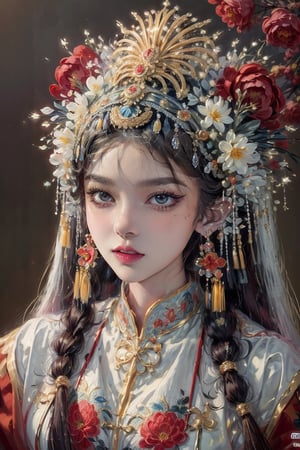 female, ((masterpiece, best quality, ultra detailed, absurdres):1.5), 1girl, solo,long hair,black hair,hair ornament,brown eyes,flower,parted lips,hair flower,chinese clothes,red nails,red lips,,AcientChinese, full_body
