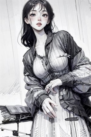 (masterpiece,  top quality,  best quality,  official art,  beautiful and aesthetic:1.2),  (1girl:1.3),  heterochromia,  grayscale, monochome,1girl,(Pencil_Sketch:1.2, messy lines