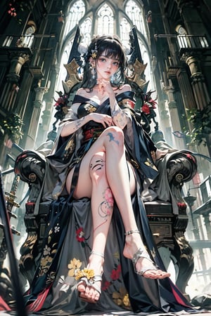 female, ((masterpiece, best quality, ultra detailed, absurdres),breasts,looking at viewer,blush,hair ornament,bare shoulders,upper body,japanese clothes,sword,kimono,off shoulder,hair bun,sash,tattoo,mask,holding sword,floral print,katana,sheathed,hairpin,arm tattoo,shoulder tattoo
,urban techwear
