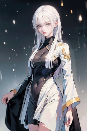 female, ((masterpiece, best quality, ultra detailed, absurdres), girl), (beauty girl), (ultra-high picture quality),rain, white hair,cowboy_shot