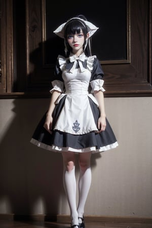female, ((masterpiece, best quality, ultra detailed, absurdres),
heterochromia ,narberal gamma, miko,  elf, elf_ears, maid, skirt