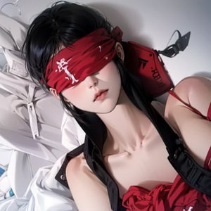 1girl,AgoonGirl,JK_style,JK_shirt ,urban techwear,blindfold