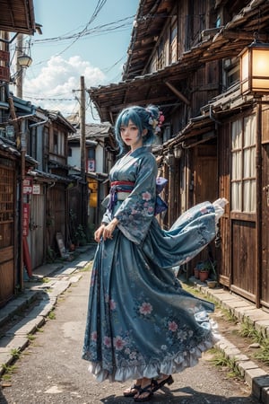 4k,1girl,high_res, rainbow theme, colorful theme, colorful kimono, astract background, trending on artstation, by wlop, traditional,  blue hair,japanese_clothes, traditional long skirt,traditional_japanese_clothes,1 girl,Dreamwave,(masterpiece, best quality, absurdres:1.4),(highly detailed CG illustration),highly detailed,colorful,vivid color,