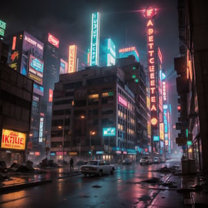 “A Dadaist collage of a post-apocalyptic world in neon tones and volumetric lighting.”