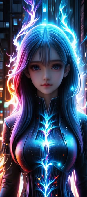 1girl,  (masterpiece, top quality, best quality, official art, beautiful and aesthetic:1.2), (1man), extreme detailed,(abstract, fractal art:1.3),colorful hair,highest detailed, detailed_eyes, fire, water, ice, lightning, light_particles, ghost,glitter,Strong Backlit Particles,yeseo,photo r3al