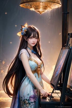 (1girl:1.3), long hair, ultra hd detailed painting, digital art, Jean-Baptiste Monge style, bright, beautiful, splash, Glittering , cute and adorable,  filigree,  , rim lighting, lights, extremely ,  magic, surreal, fantasy, digital art, , wlop, artgerm and james jean, , centered, symmetry, painted, intricate, volumetric lighting, beautiful, rich deep colors masterpiece, sharp focus, ultra detailed, in the style of dan mumford and marc simonetti, astrophotography