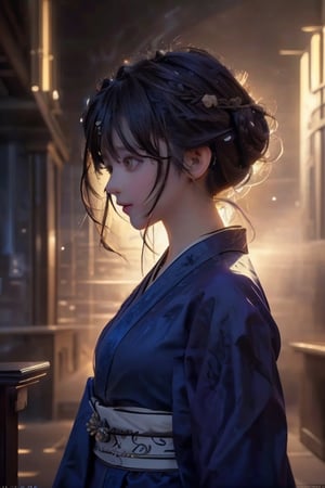 Best quality, masterpiece, very high resolution, photorealistic, (medium full shot:1.3), raw photo, a young girl, (updo hairstyles:1.4), perfect body pose, winter, wearing kimono, dynamic lighting , in the dark, deep shadows, cinematic images, dark city, dark sky, stars,DonMDj1nnM4g1cXL 