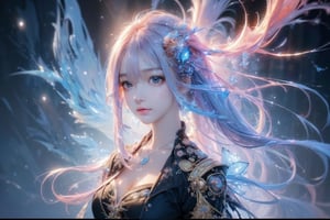 (masterpiece,  top quality,  best quality,  official art,  beautiful and aesthetic:1.2),  (1girl),  extreme detailed, (abstract,  fractal art:1.3), colorful hair, highest detailed,  detailed_eyes,  fire,  water,  ice,  lightning,  light_particles,  ghost
