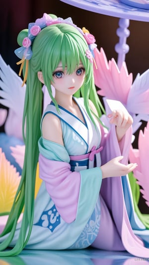 (masterpiece, top quality, best quality, official art, beautiful and aesthetic:1.2), (1girl), extreme detailed,(abstract, fractal art:1.3),highest detailed, detailed_eyes, light_particles, hanfu,jewelry, sexy, blue ,soft green, soft pink , yellow, medium shot, upper body shot, long brown hair, bangs, ,,<lora:659111690174031528:1.0>