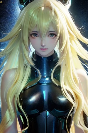 full shot of body,  a beautiful final fantasy style girl, (long wavy blonde hair), pale skin, fair skin,  clean detailed faces, black suit, GANTZ suit, analogous colors, glowing shadows, beautiful gradient, depth of field, clean image, high quality, high detail, high definition, Luminous Studio graphics engine, amazing pose, 