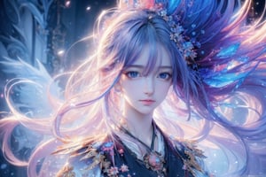 (masterpiece,  top quality,  best quality,  official art,  beautiful and aesthetic:1.2),  (1girl),  extreme detailed, (abstract,  fractal art:1.3), colorful hair, highest detailed,  detailed_eyes,  fire,  water,  ice,  lightning,  light_particles,  ghost
