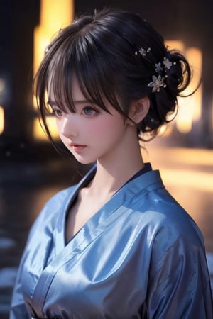 Best quality, masterpiece, very high resolution, photorealistic, (medium full shot:1.3), raw photo, a girl, (updo hairstyles:1.4), perfect body pose, winter, wearing kimono, dynamic lighting , in the dark, deep shadows, cinematic images, dark city, dark sky, looking to viewer, DonMDj1nnM4g1cXL 