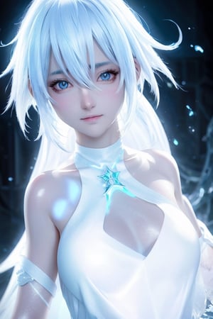 medium full shot of body,  a beautiful final fantasy style girl, (white hair), fair skin,  clean detailed faces, intracate clothing, analogous colors, glowing shadows, beautiful gradient, depth of field, clean image, high quality, high detail, high definition, Luminous Studio graphics engine